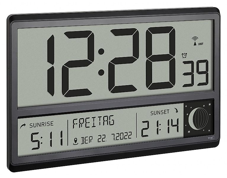 TFA Dostmann Funkwanduhr digitale XL-Funkuhr TFA 60.4524.01 mit Sonnenauf- günstig online kaufen