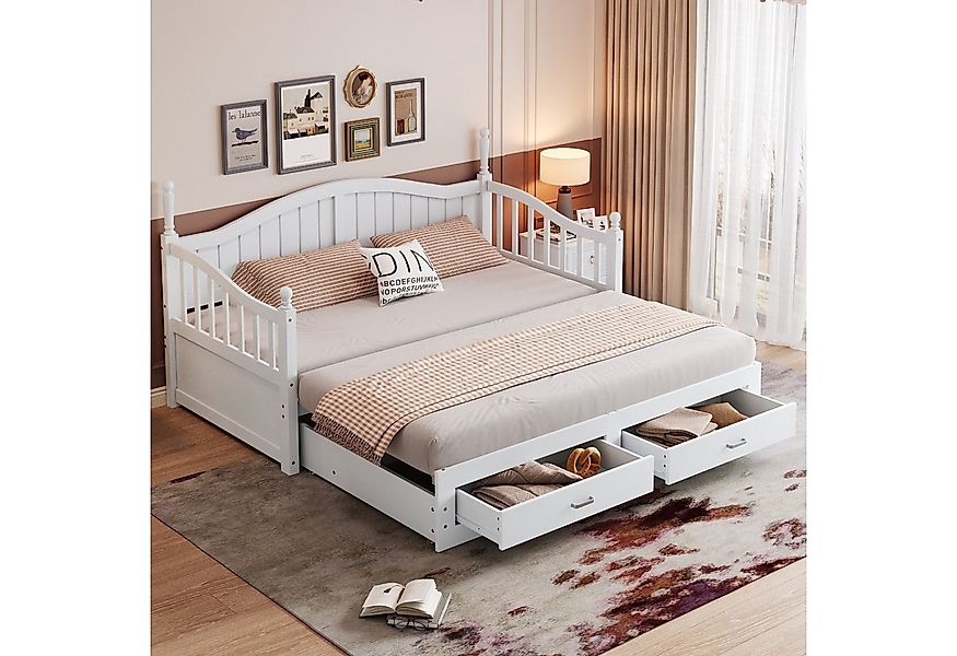Flieks Daybett, Holzbett Kinderbett mit Ausziehbett 90/180x190cm 2 Schublad günstig online kaufen