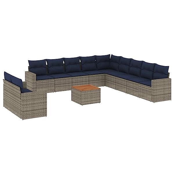 vidaXL 12-Tlg Garten-Sofagarnitur mit Kissen Grau Poly Rattan 3256537 günstig online kaufen