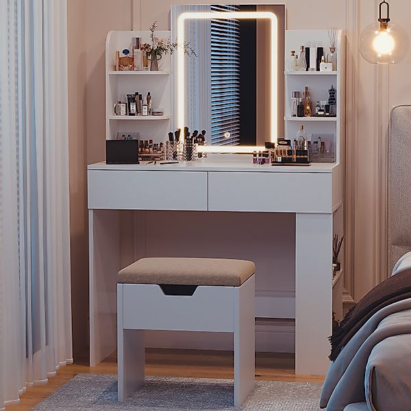 HOMALL Schminktisch mit Spiegel, LED-Beleuchtung, einstellbare Helligkeit, günstig online kaufen