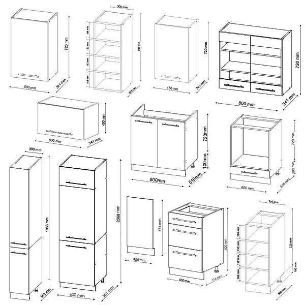 Vicco Küchenzeile Fame-Line Anthrazit Landhaus/Weiß 355 günstig online kaufen