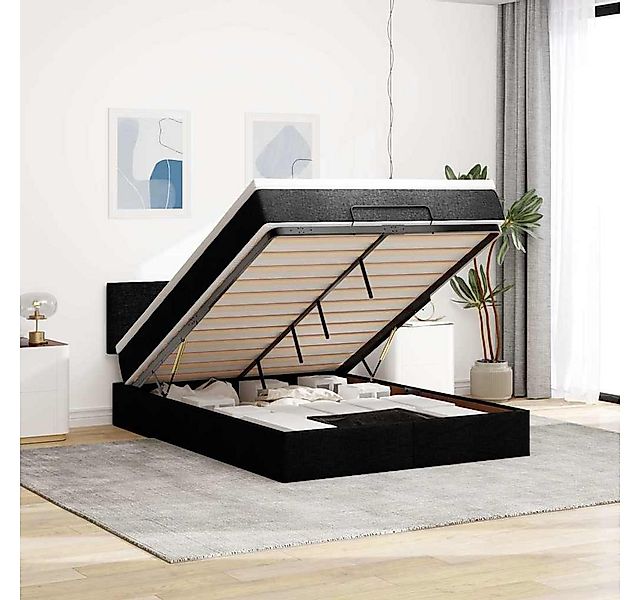 vidaXL Bett, Ottomane Bett mit Matratze & LEDs Schwarz 140x190 cm Stoff günstig online kaufen