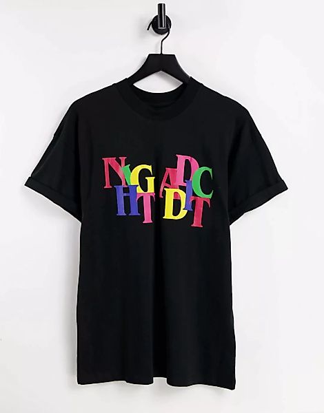 Night Addict – Oversize-T-Shirt mit Logo-Print-Schwarz günstig online kaufen