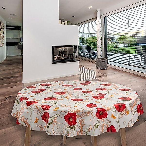 laro Tischdecke Wachstuch-Tischdecken Mohnblumen Rot Rund günstig online kaufen