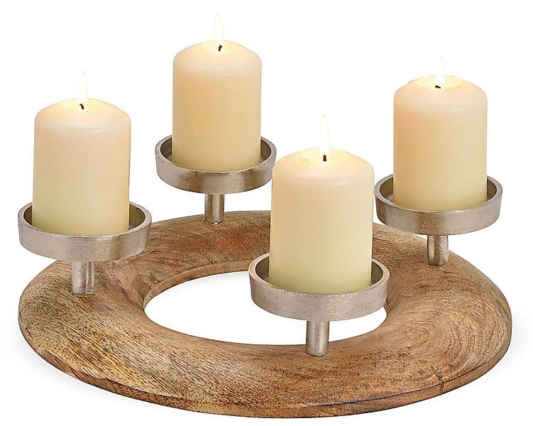 matches21 HOME & HOBBY Kerzenhalter Holz Adventskranz rund mit Deko Metall günstig online kaufen