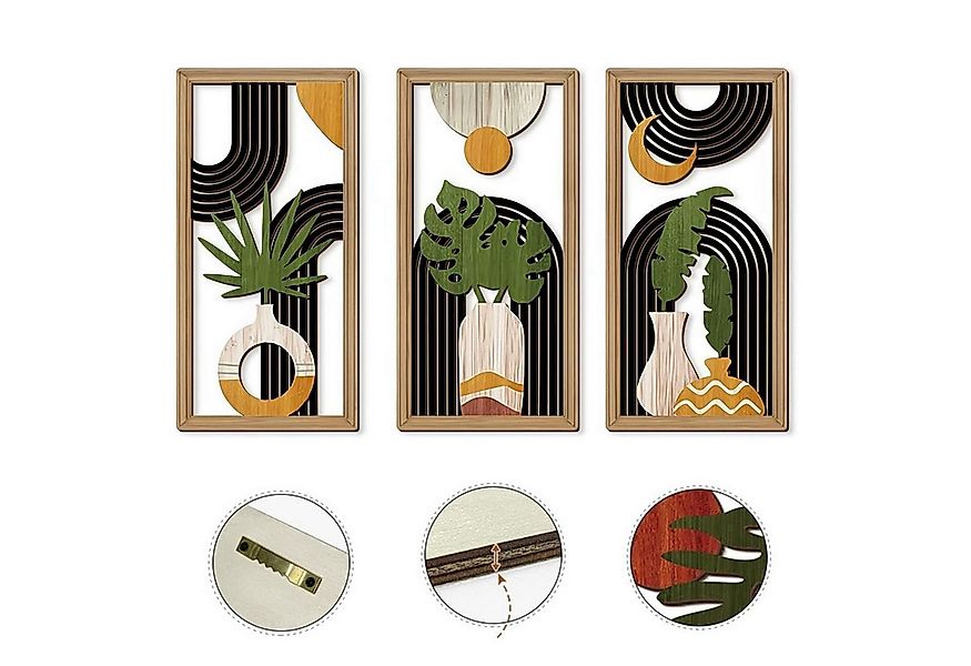 MODFU Wanddekoobjekt Boho Wandbilder 3er Set moderne Wandkunst 30x15 cm (au günstig online kaufen