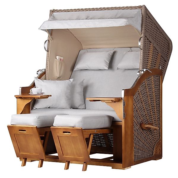 bene,iving Strandkorb Komplettset Schleswig Pinie Zweisitzer PE Mokka Model günstig online kaufen