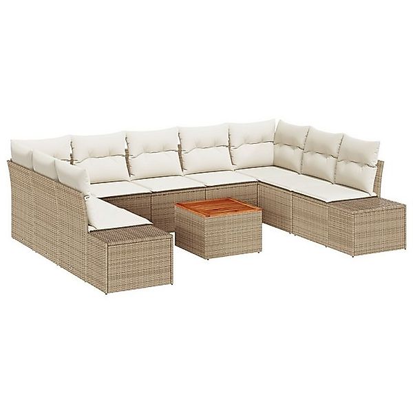 vidaXL Loungesofa 10-teiliges Garten Sofa Set mit Kissen Beige Poly Rattan, günstig online kaufen