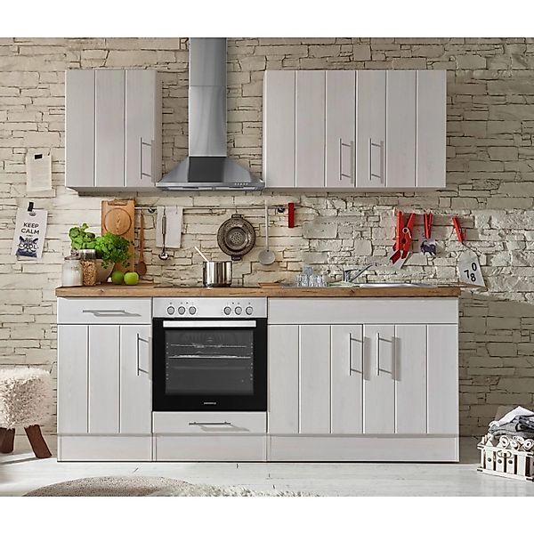 Respekta Premium Küchenzeile Landhaus 210 cm Lärche Weiß matt günstig online kaufen