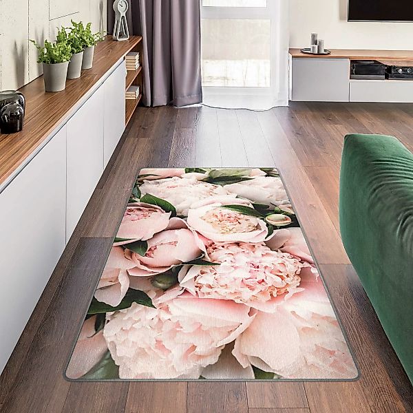 Teppich Rosa Pfingstrosen mit Blättern günstig online kaufen