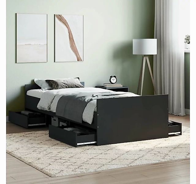 furnicato Bett Bettgestell mit Kopf- und Fußteil Schwarz 90x200 cm günstig online kaufen