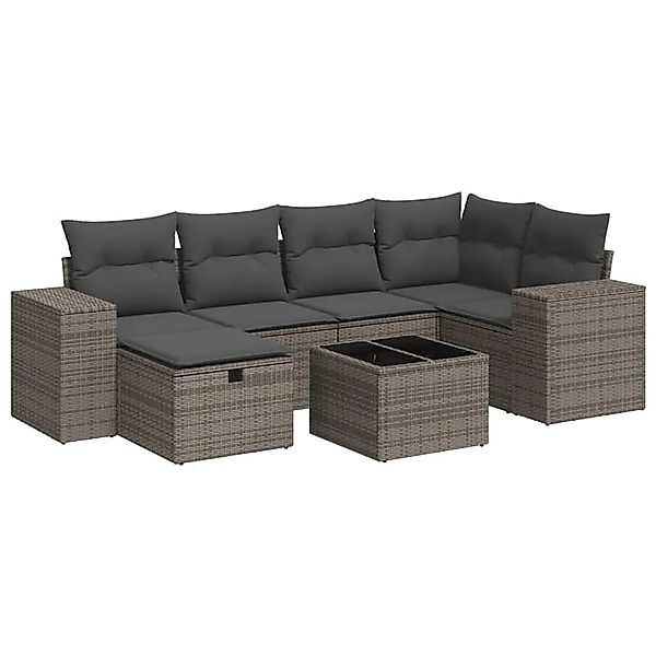 vidaXL 7-Tlg Garten-Sofagarnitur mit Kissen Grau Poly Rattan 3325696 günstig online kaufen