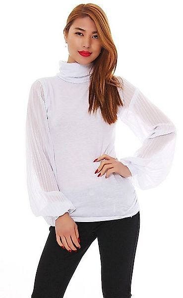 Mississhop Langarmbluse Damen Bluse Chiffon Rollkragen mit plissierten Ärme günstig online kaufen