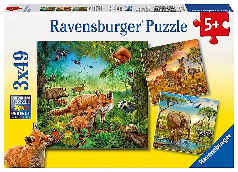 Ravensburger Puzzle Tiere der Erde Puzzle 3 x 49 Teile, 49 Puzzleteile günstig online kaufen