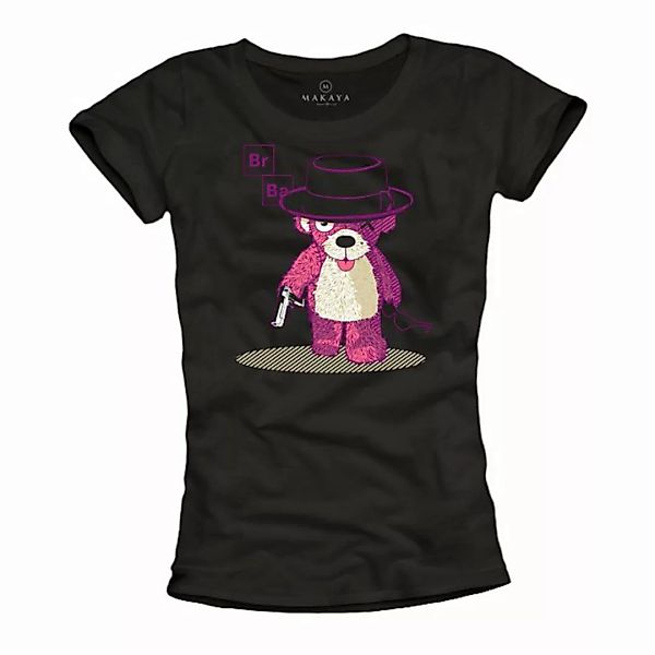 MAKAYA Print-Shirt Damen Bad Teddybär Motiv Heisenberg Teddy TShirt Frauen günstig online kaufen