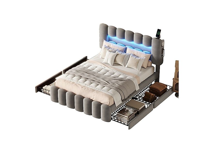 SOFTWEARY Polsterbett mit LED-Beleuchtung und Lautsprecher (140 x 200 cm), günstig online kaufen