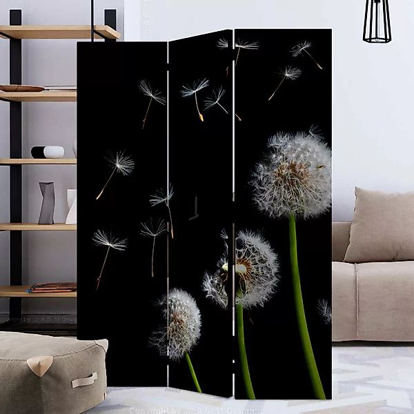 Moderne Sichtschutzwand mit Pusteblumen Motiv Schwarz Grün Weiss günstig online kaufen