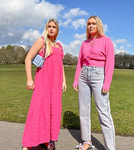 Labelrail x Olivia & Alice – Denim-Jeans in hellrosa Acid-Waschung mit hohe günstig online kaufen