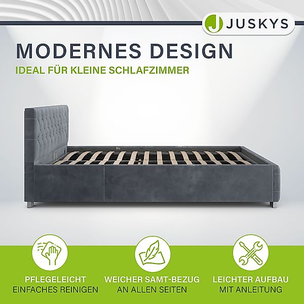 Juskys Polsterbett Nizza, 180x200 cm, LED günstig online kaufen