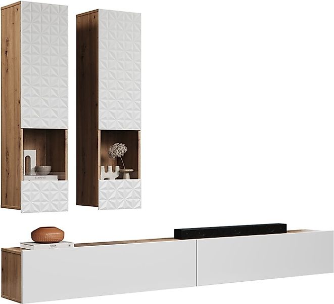 INOSIGN Wohnwand »Rezzo, 2 Hängevitrinen mit Relief-Front, 2 Lowboards je B günstig online kaufen