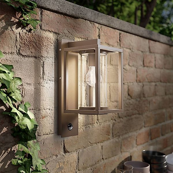 Lucande Außenwandlampe Ferda, Sensor, hängend, braun, IP44 günstig online kaufen