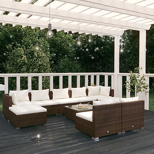 Vidaxl 10-tlg. Garten-lounge-set Mit Kissen Braun Poly Rattan günstig online kaufen