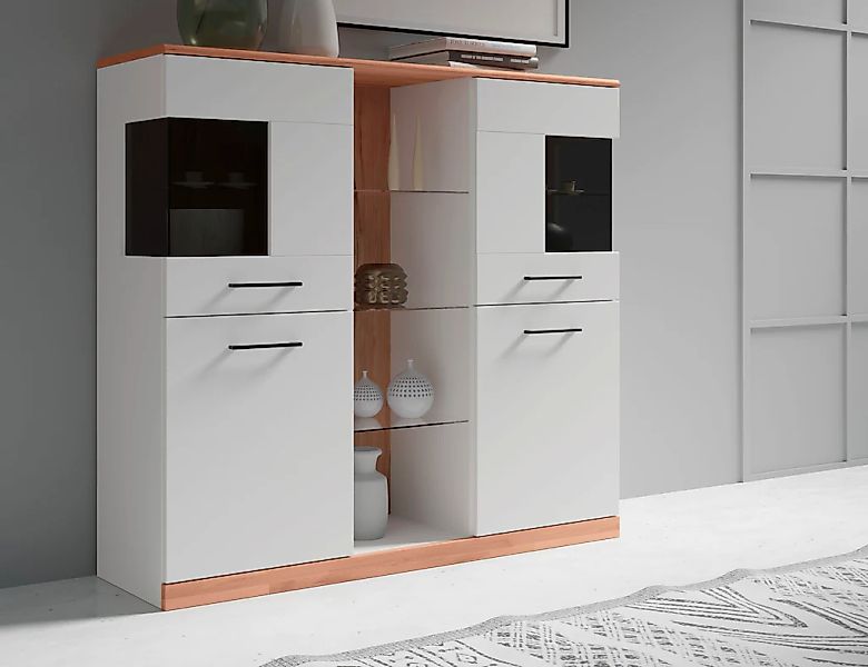 OTTO home Highboard "Ribe,120cm breit,112cm hoch,Oberplatte massiv,12 Fäche günstig online kaufen