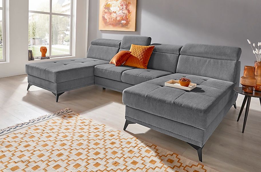 Home affaire Wohnlandschaft "Cardiz U-Form" inkl.Kopfteilverstellung und Fe günstig online kaufen