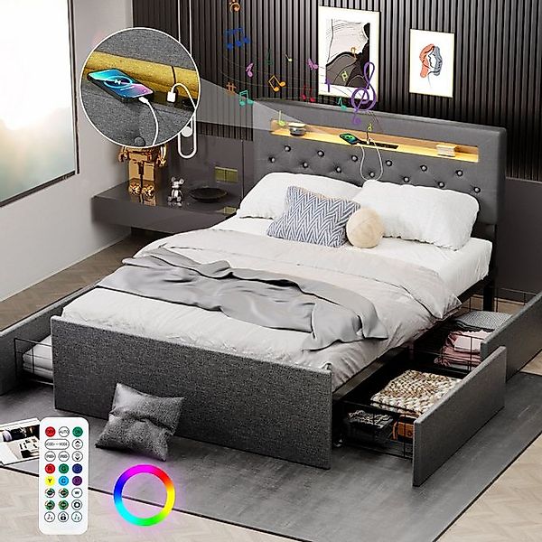 LOVONLIVE Polsterbett LED Polsterbett 140x200cm Doppelbett günstig online kaufen
