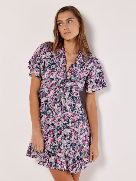 Apricot Minikleid Florales Kleid mit Rüschen günstig online kaufen