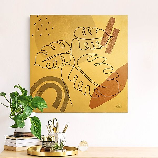 Leinwandbild Monstera Lineart und Terracotta Farben günstig online kaufen