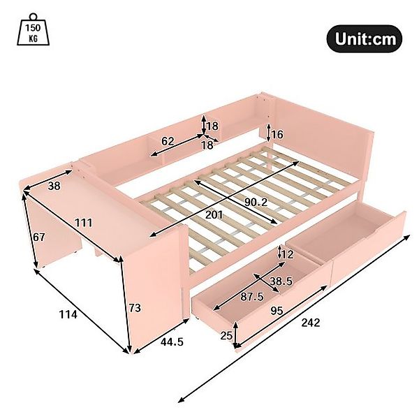 STILVORA Kinderbett 90×200 mit schreibtisch und Stauraum,Schlafsofa Bett oh günstig online kaufen