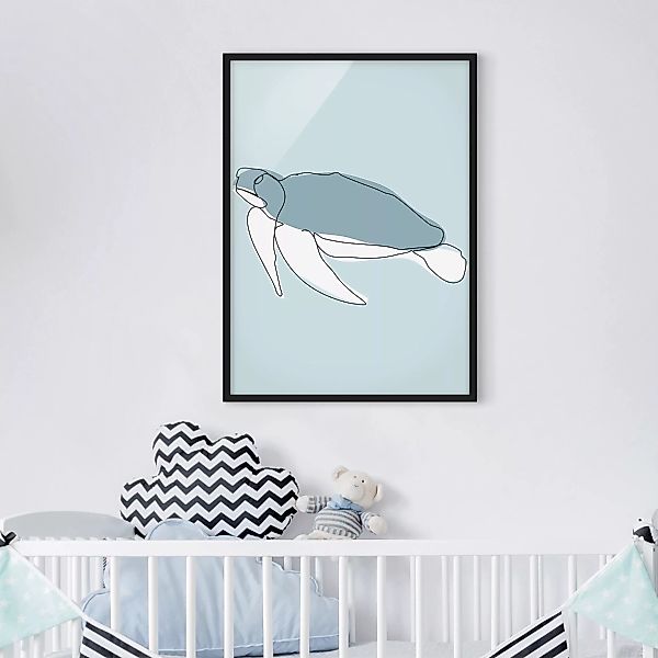Bild mit Rahmen Kinderzimmer - Hochformat Schildkröte Line Art günstig online kaufen