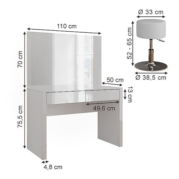 Vicco Schminktisch Annabelle, Weiß Hochglanz/Weiß, 110 günstig online kaufen