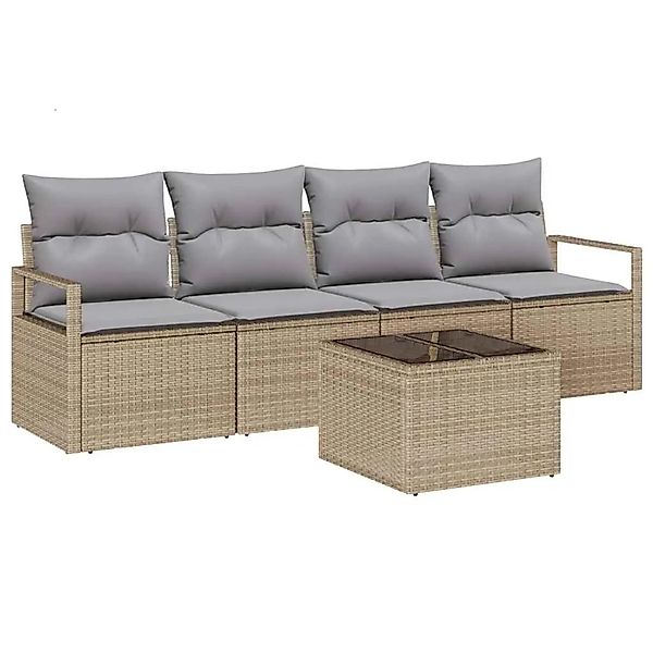 vidaXL Sofa Set mit Kissen 5-Tlg Beige und Grau Poly-Rattan 3346250 günstig online kaufen