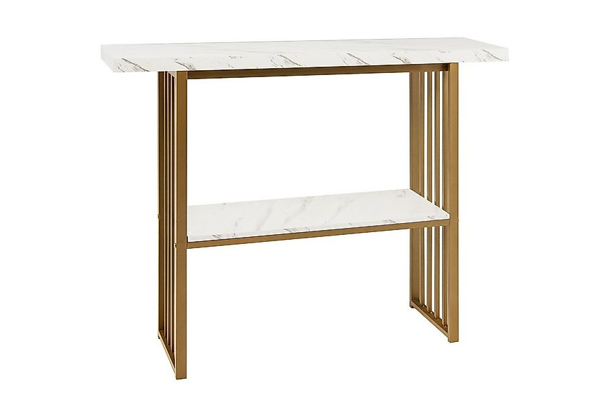 COSTWAY Konsolentisch, Marmor, schmal, mit 2 Ablagen&Metallrahmen, gold, 12 günstig online kaufen