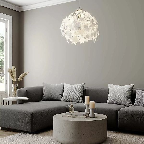 Lindby Pendelleuchte Maple, Ø 38 cm, chrom, weiß, Textil günstig online kaufen