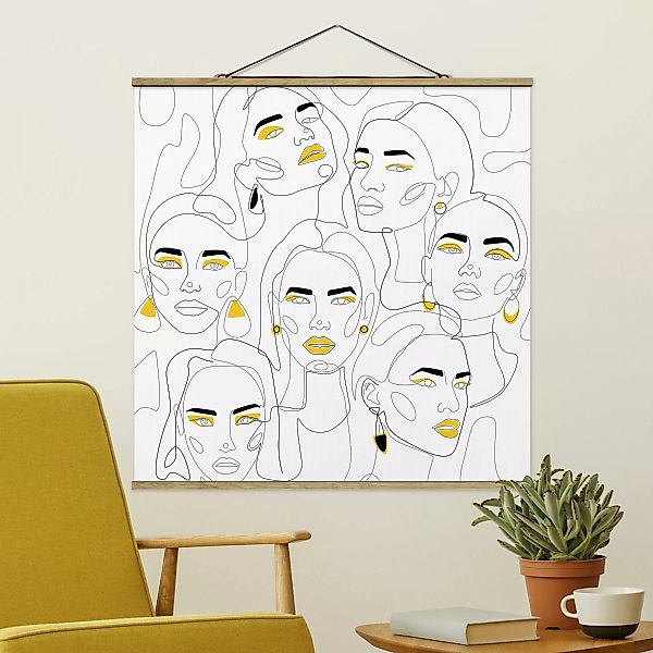 Stoffbild mit Posterleisten Line Art - Beauty Portraits in Lemon günstig online kaufen