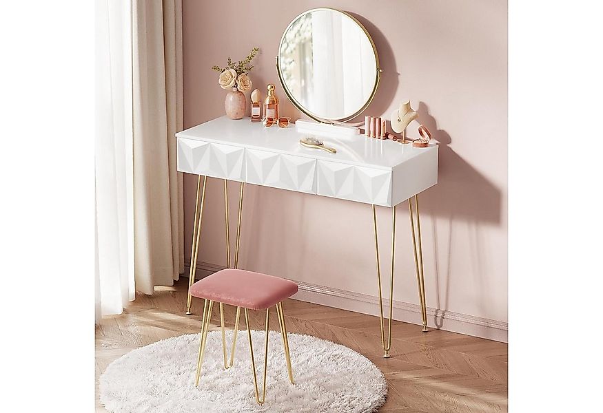 EUGAD Schminktisch (1-St), mit Hocker, 3 Schubladen Weiß und golden günstig online kaufen