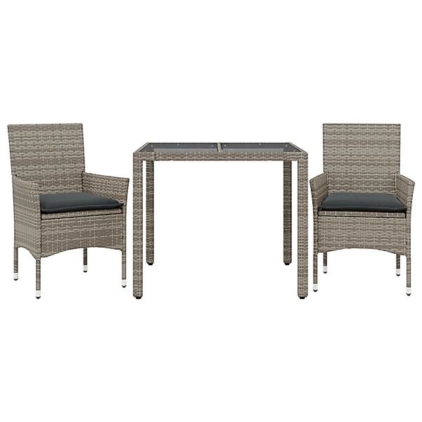 vidaXL 3-Tlg Garten-Essgruppe mit Kissen Grau Poly Rattan und Glas 3278555 günstig online kaufen