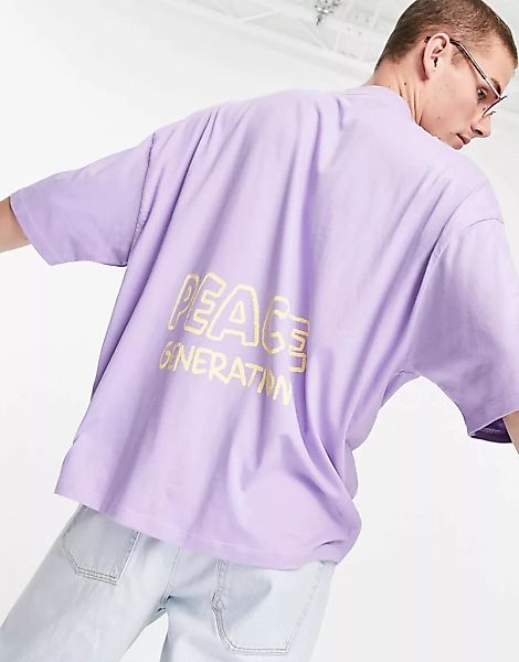 ASOS DESIGN – Oversize-T-Shirt in Lila mit Graffitiprint hinten günstig online kaufen