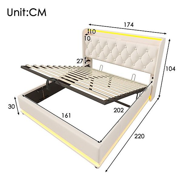 HAUSS SPOLE Polsterbett 160x200cm mit LED-Beleuchtung, Ladefunktion weiß PU günstig online kaufen