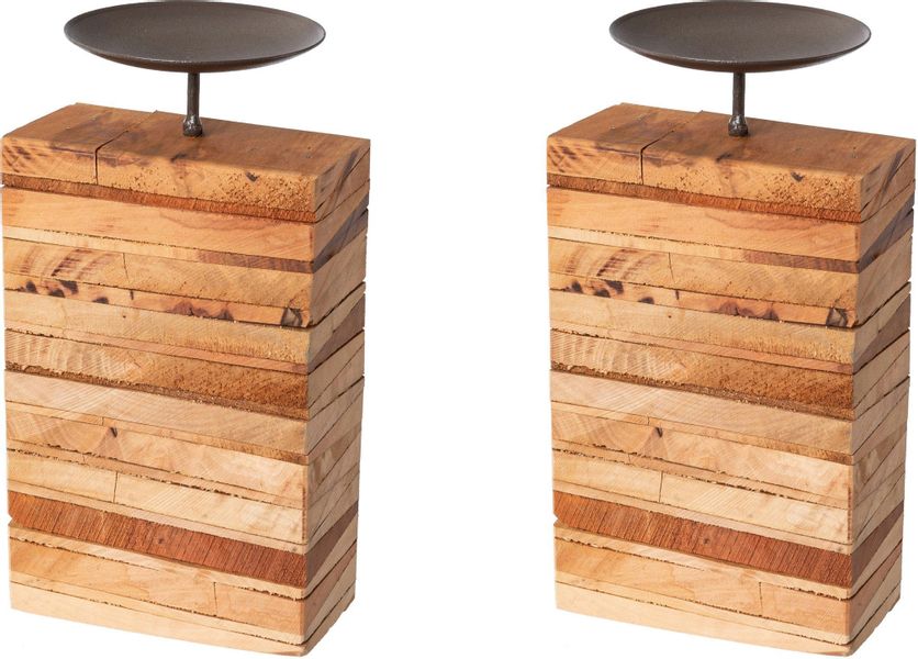 Creativ deco Kerzenhalter mit massivem Holzfuß, 2er Set, Höhe ca. 16 cm günstig online kaufen