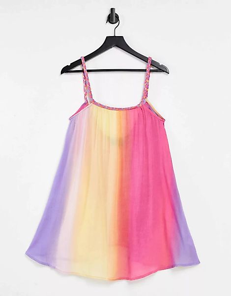 ASOS DESIGN – Schwingendes Strandkleid mit Flechtdesign und Farbverlauf-Meh günstig online kaufen
