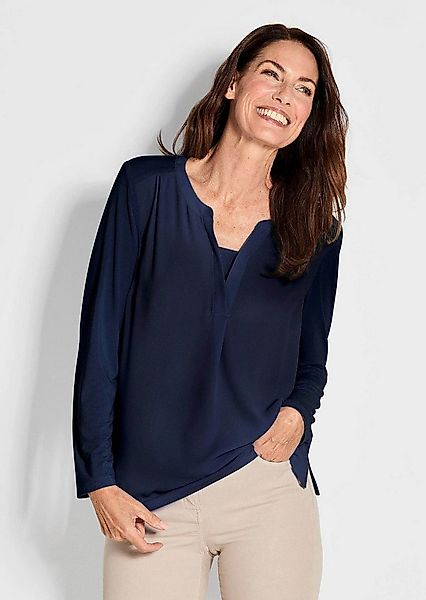 GOLDNER Shirtbluse Kurzgröße: Elegantes Chiffonshirt, Jersey-Details Langar günstig online kaufen