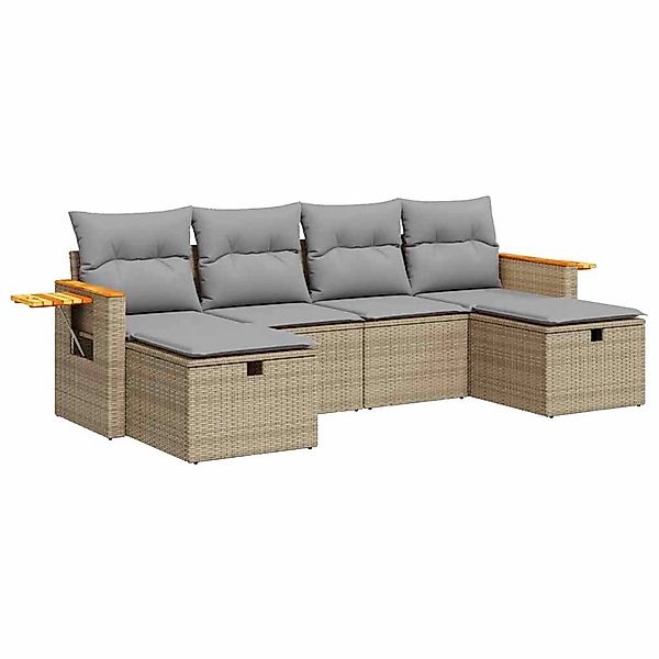 vidaXL 6-Tlg Garten-Sofagarnitur mit Kissen Beige Poly Rattan 3326000 günstig online kaufen