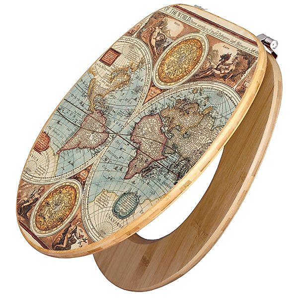 banjado WC-Sitz Bambus Motiv Historische Weltkarte (umweltfreundliches Mate günstig online kaufen