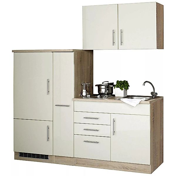 Single-Küchenzeile mit Kühlschrank, Hochglanz Creme TERAMO-03 B x H x T ca. günstig online kaufen