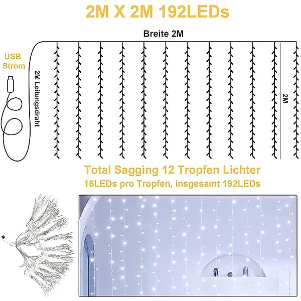 Qualra LED-Lichtervorhang 2Mx2M 192LEDs Lichtervorhang Innen günstig online kaufen