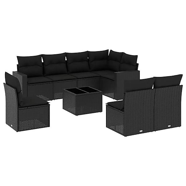 vidaXL 9-Tlg Garten-Sofagarnitur mit Kissen Schwarz Poly Rattan 3251412 günstig online kaufen